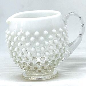 Vtg Fenton Opalescent Hobnail Squat Jug Creamer Pitcher Crimped Handle SWEET EUC